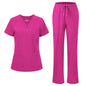 floralhue Scrubs for Women, V-Neck Straight Leg Pants with 12 Pockets | Slit Hem Cargo Pant Storage, Yoga Waistband, Water Resistance, For Nurses, Clinics, Long Shifts, Daily Medical Uniforms