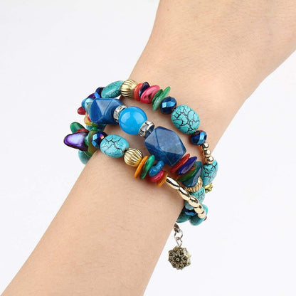 Women Beaded Bracelet Set | Colorful Boho Stackable Trendy Design with Crystal Accents Multilayer Bangle Bracelet | Fashion Stretch Braclets Jewelry for Women