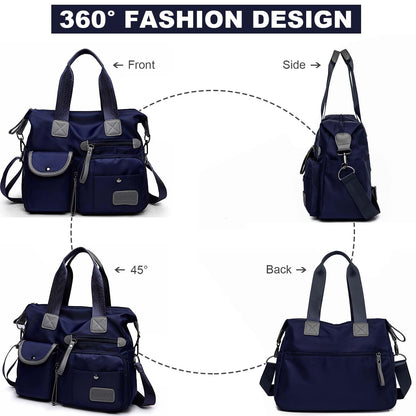 Tote Bag for Women,Multi Pockets Shoulder Handbag,Nurse Bag for Work,Large Cross body Purse,Fashion Nylon Top Handle Satchel