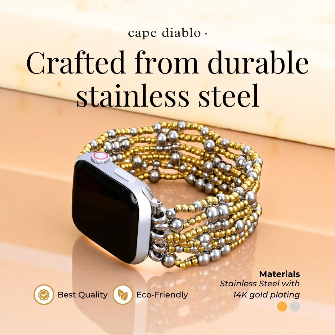 Cape Diablo Handmade Gemstone Watch Band for Women Compatible with Apple Watch 38mm 40mm 41mm 42mm 44mm 45mm, Boho Stretchable Strap Fits for iWatch Series 11/10/9/8/7/6/5/4/3/2/1 SE 3/2/1