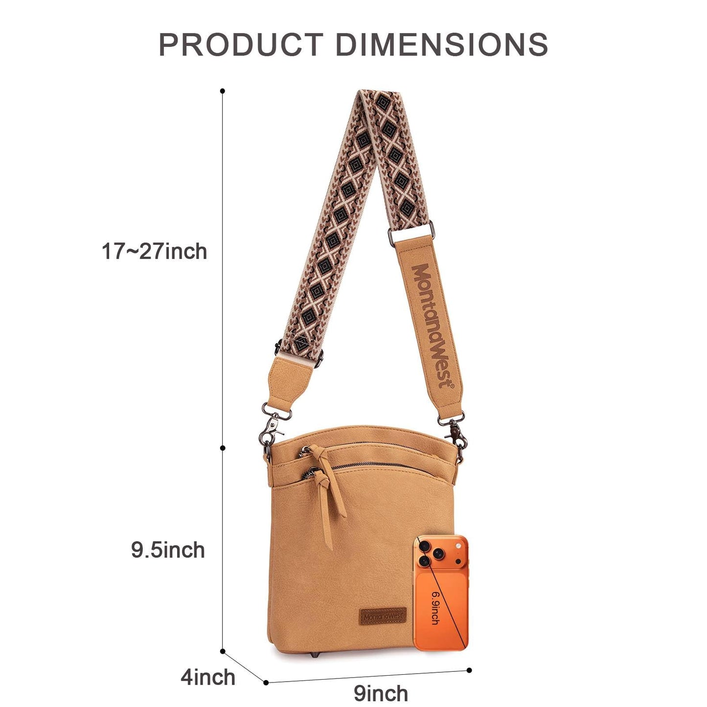 Montana West Multi Zip Pocket Crossbody Bag With Guitar Strap