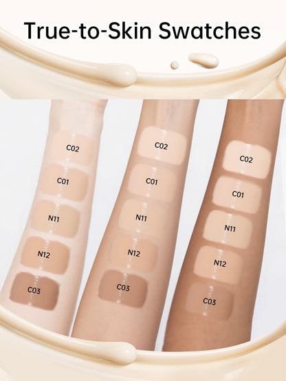 Catkin Phoenix Cushion Foundation Buildable Coverage Anti-Aging Serum Makeup, Sheer Satin Finish, Refill Included, Light Beige 0.46 Oz x 2, C02 IVORY