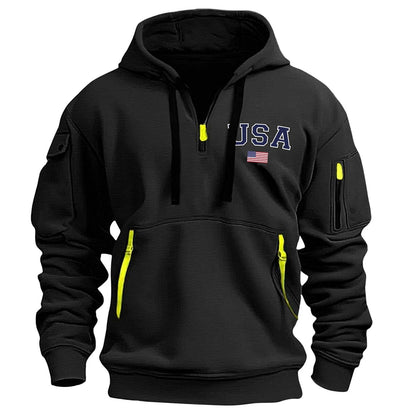RTTUIOP Hoodies for Men Quarter Zip Pullover Tactical Sweatshirt Vintage Long Sleeve Casual Fashion Hoodie With Pockets