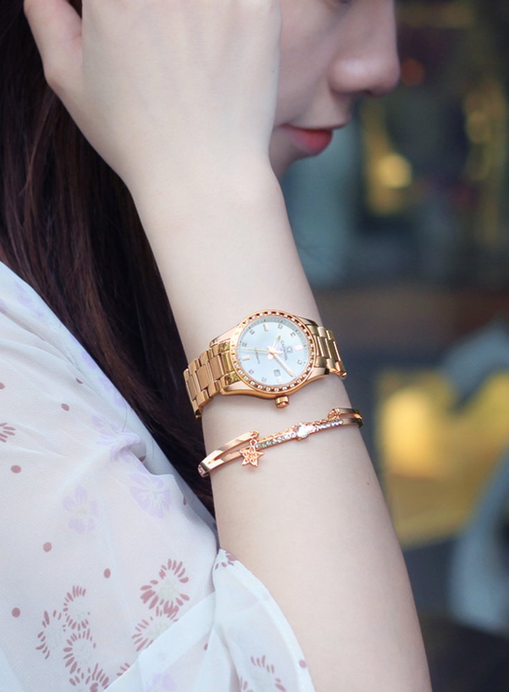 LOREO Women's Automatic Watch Diamond-Accented Dress Watch for Women Self-Winding Mechanical Watch with Sapphire Crystal Stainless Steel Two-Tone Bracelet 33MM Elegant Wrist Watch