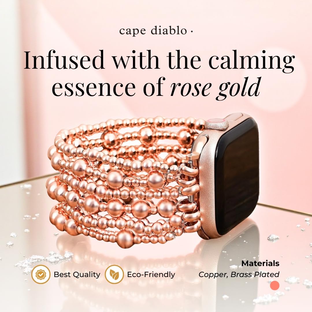 Cape Diablo Handmade Gemstone Watch Band for Women Compatible with Apple Watch 38mm 40mm 41mm 42mm 44mm 45mm, Boho Stretchable Strap Fits for iWatch Series 11/10/9/8/7/6/5/4/3/2/1 SE 3/2/1
