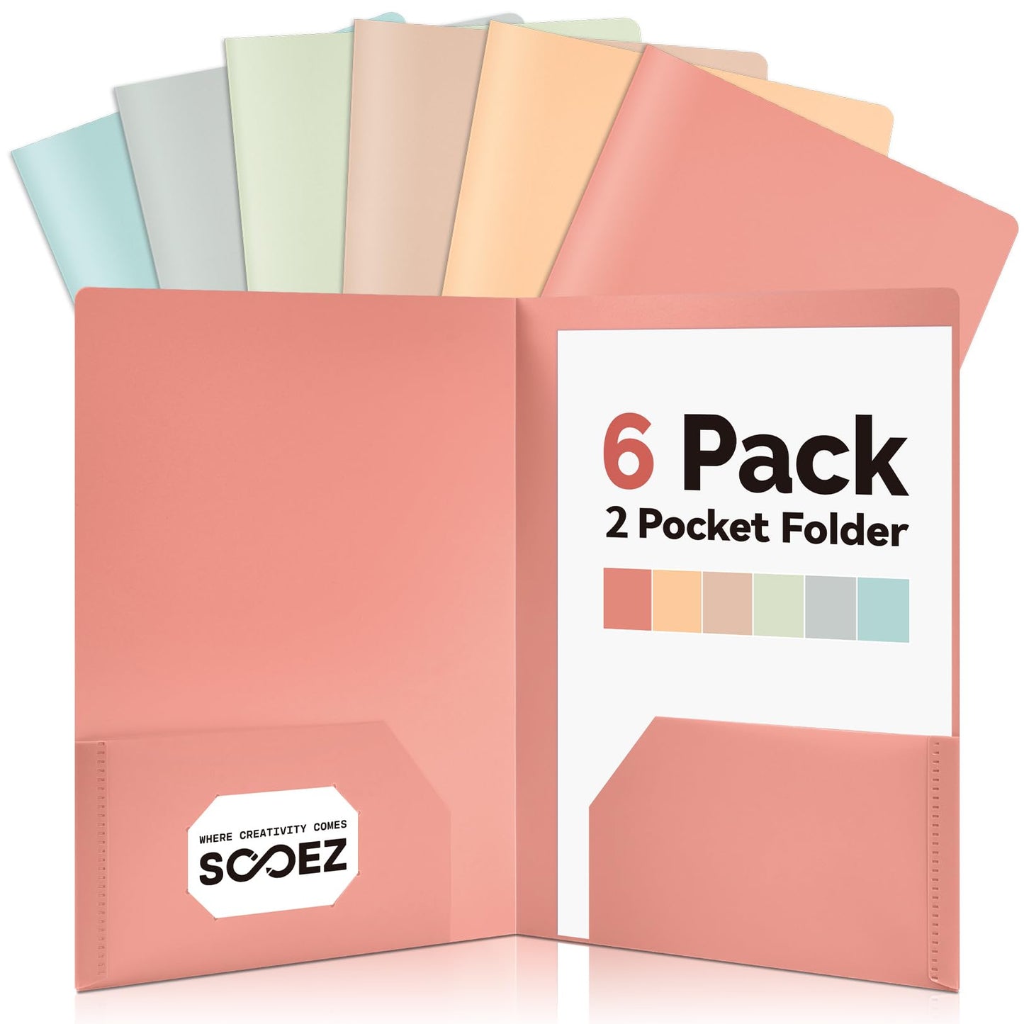 Sooez 6Pack Folders with Pockets, Pastels Colors, Heavy Duty Pocket Folder, Plastic Folders with Pockets, 2-Pocket Folder Bulk, Aesthetic File Folder, Back to School Office Filing Supplies