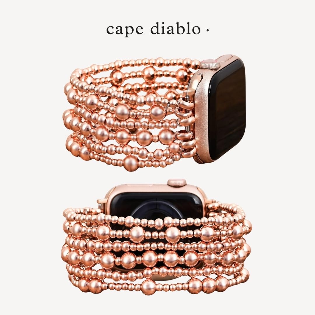 Cape Diablo Handmade Gemstone Watch Band for Women Compatible with Apple Watch 38mm 40mm 41mm 42mm 44mm 45mm, Boho Stretchable Strap Fits for iWatch Series 11/10/9/8/7/6/5/4/3/2/1 SE 3/2/1