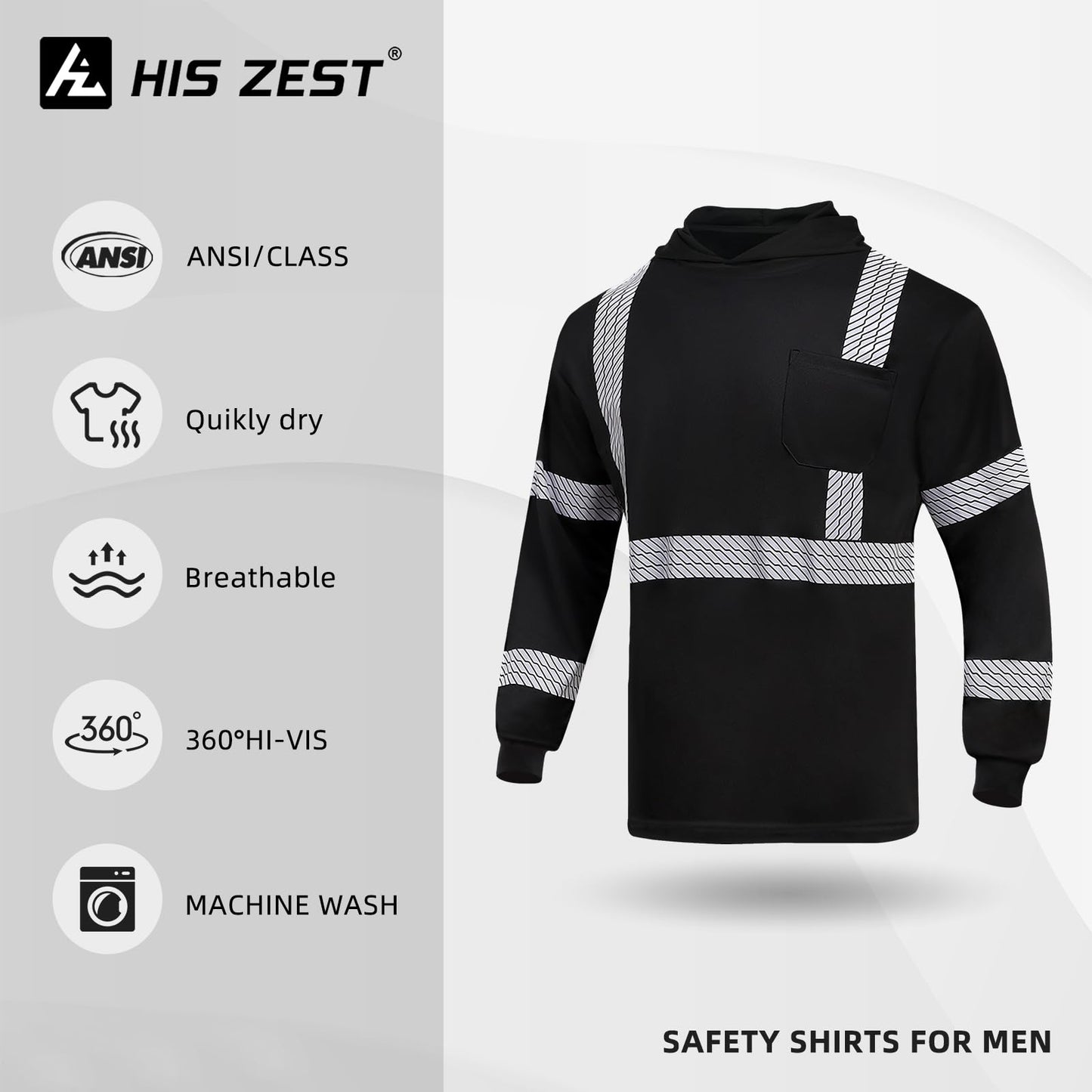 High Visibility Hoodies for Men,Safety Reflective Long Sleeve ANSI Class 3 Hi Vis Construction Work Shirts with Hood
