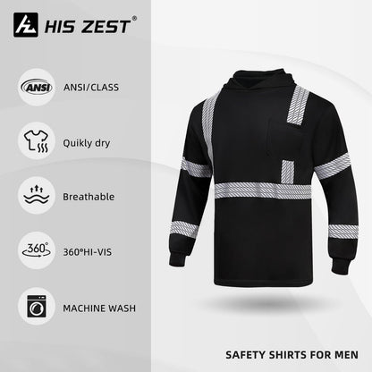 High Visibility Hoodies for Men,Safety Reflective Long Sleeve ANSI Class 3 Hi Vis Construction Work Shirts with Hood