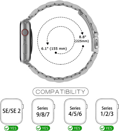 Seven Band Solid Stainless Steel for Apple Watch for Women | Compatible with Apple Watch Band 42mm/41mm/40mm/38mm, Metal Strap for Iwatch Series 11-1/SE 1-3 Women and Men, Gold Silver.