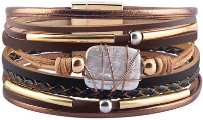 Fesciory Leather Wrap Bracelets for Women, Boho Western Layered Jewelry | Layered leather cuff bracelets, Easy on and off, Boho western style, Daily wear, Gift for women