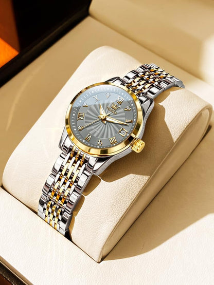 OLEVS Womens Automatic Watches Gold Classic Diamond Ladies Self Winding Mechanical Two Tone Stainless Steel Wrist Watch Date