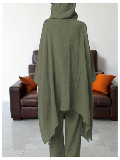 SOLY HUX Women's 2 Piece Linen Sets Hooded Kimono Cardigan High Waist Pants | Boho, Wide Leg, Elastic Waisted, Casual, Flowy, 2 Piece Outfits