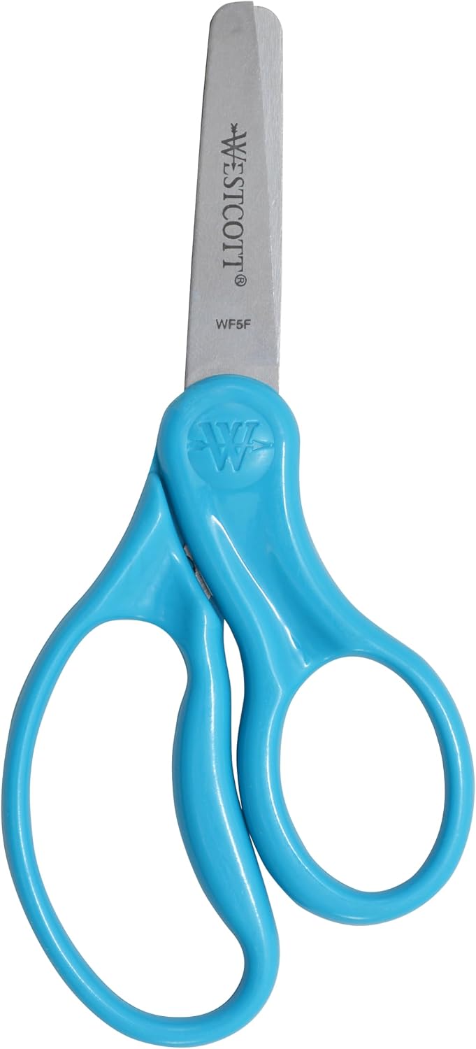 Westcott 16454 Right- and Left-Handed Scissors, Kids' Scissors, Back to School, Classroom Supplies, Ages 4-8, 5-Inch Blunt Tip, Assorted, 6 Pack