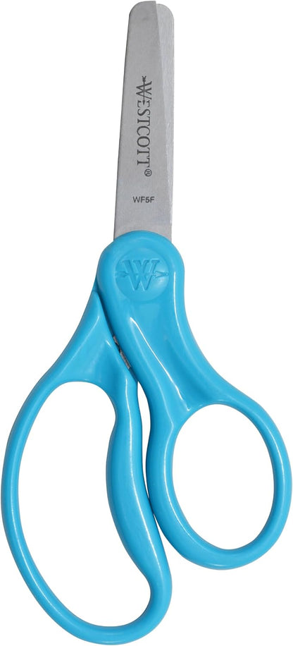 Westcott 16454 Right- and Left-Handed Scissors, Kids' Scissors, Back to School, Classroom Supplies, Ages 4-8, 5-Inch Blunt Tip, Assorted, 6 Pack