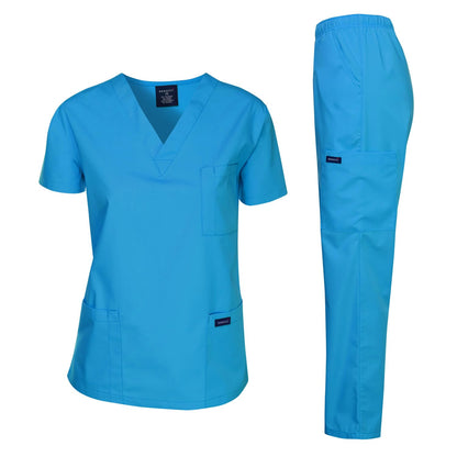 Dagacci Medical Uniform® Men's V-Neck Cargo Scrubs | Cotton Blend, Matching Top and Cargo Pants Set, 8 Pockets, Elastic Drawcord Waistband, for Men in Healthcare