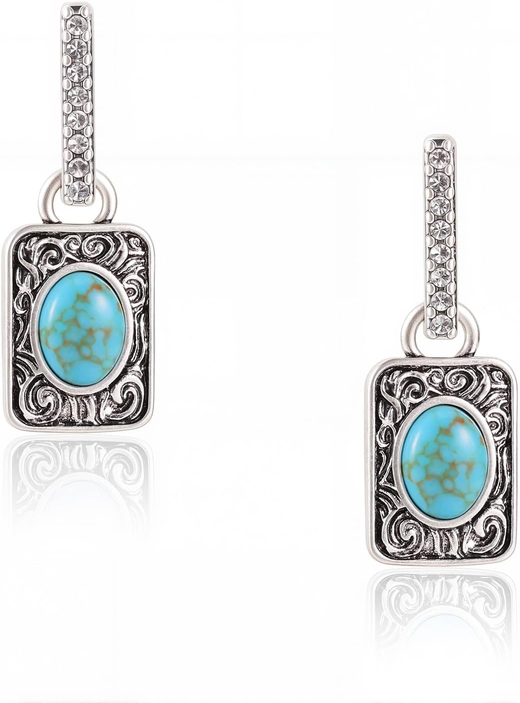 Wrangler Couture Turquoise Jewelry for Women, Square Turquoise Earrings | 14K Gold & Silver Plating, Western Jewelry, Western Country Earrings with Gift Box