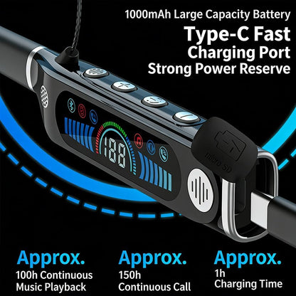 Neckband Bluetooth Headphones, 10mm Graphene Diaphragm Earphones with ENC Noise Cancelling, 100H Playtime 1000mAh Battery, Bendable Silicone Neckband Sports Headset for Workout Running Blue