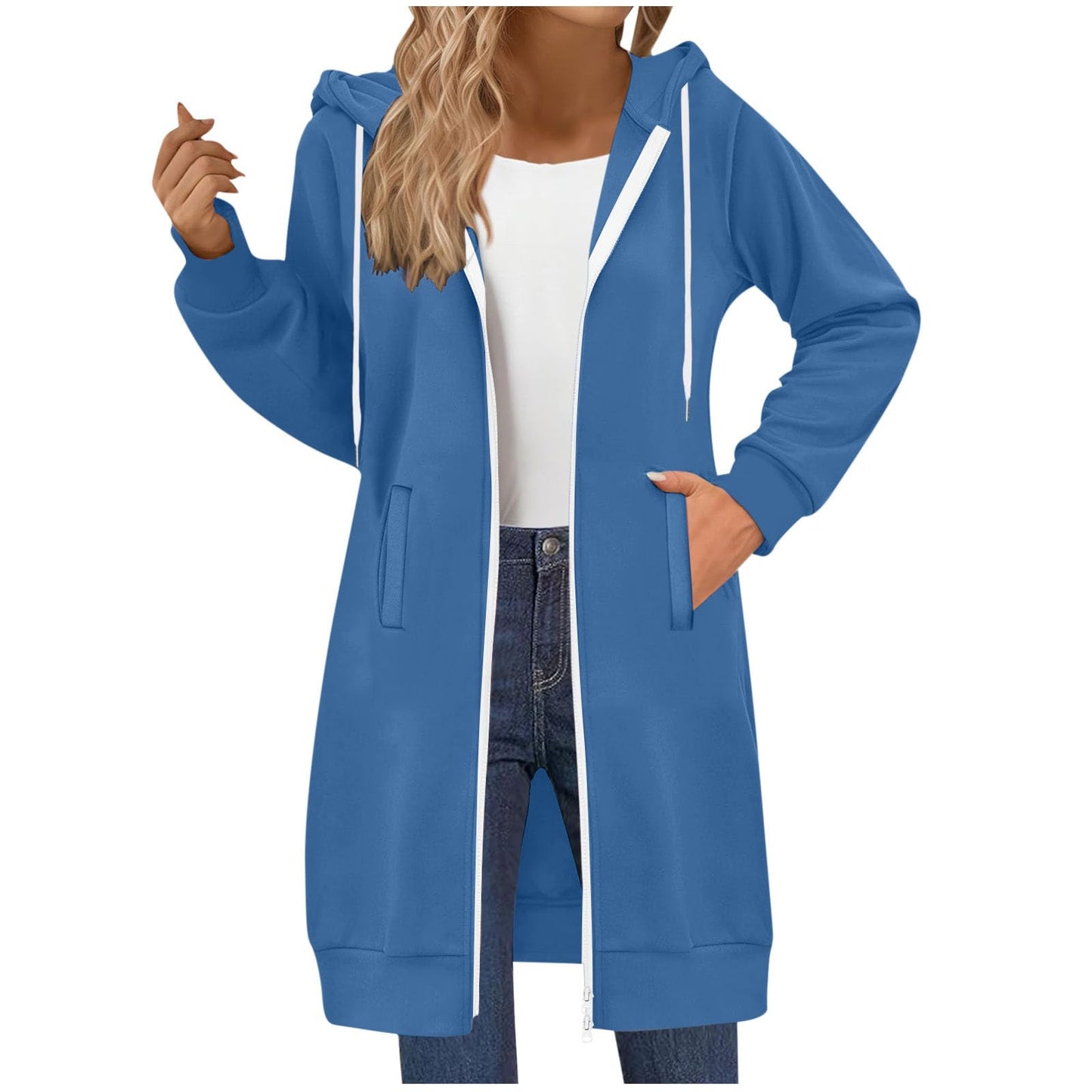 Long Hoodies for Women Zip Up Hooded Sweatshirt Jackets Lightweight Loose Comfort Fleece Fashion Fall Winter Clothes