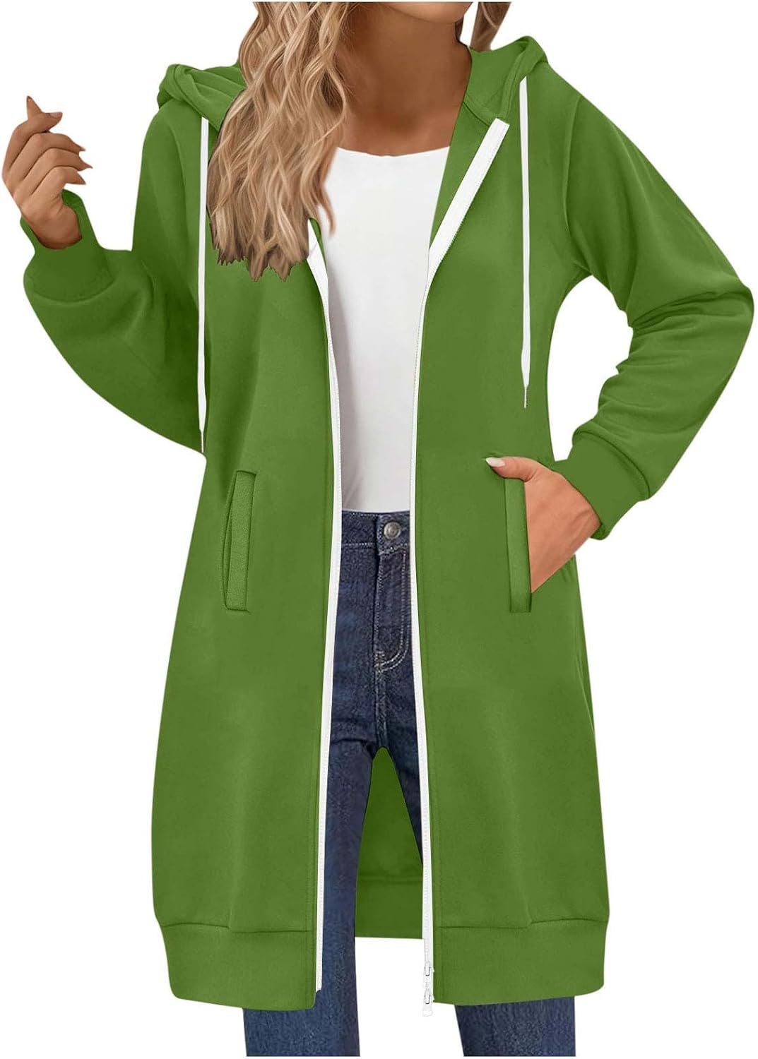 Long Hoodies for Women Zip Up Hooded Sweatshirt Jackets Lightweight Loose Comfort Fleece Fashion Fall Winter Clothes