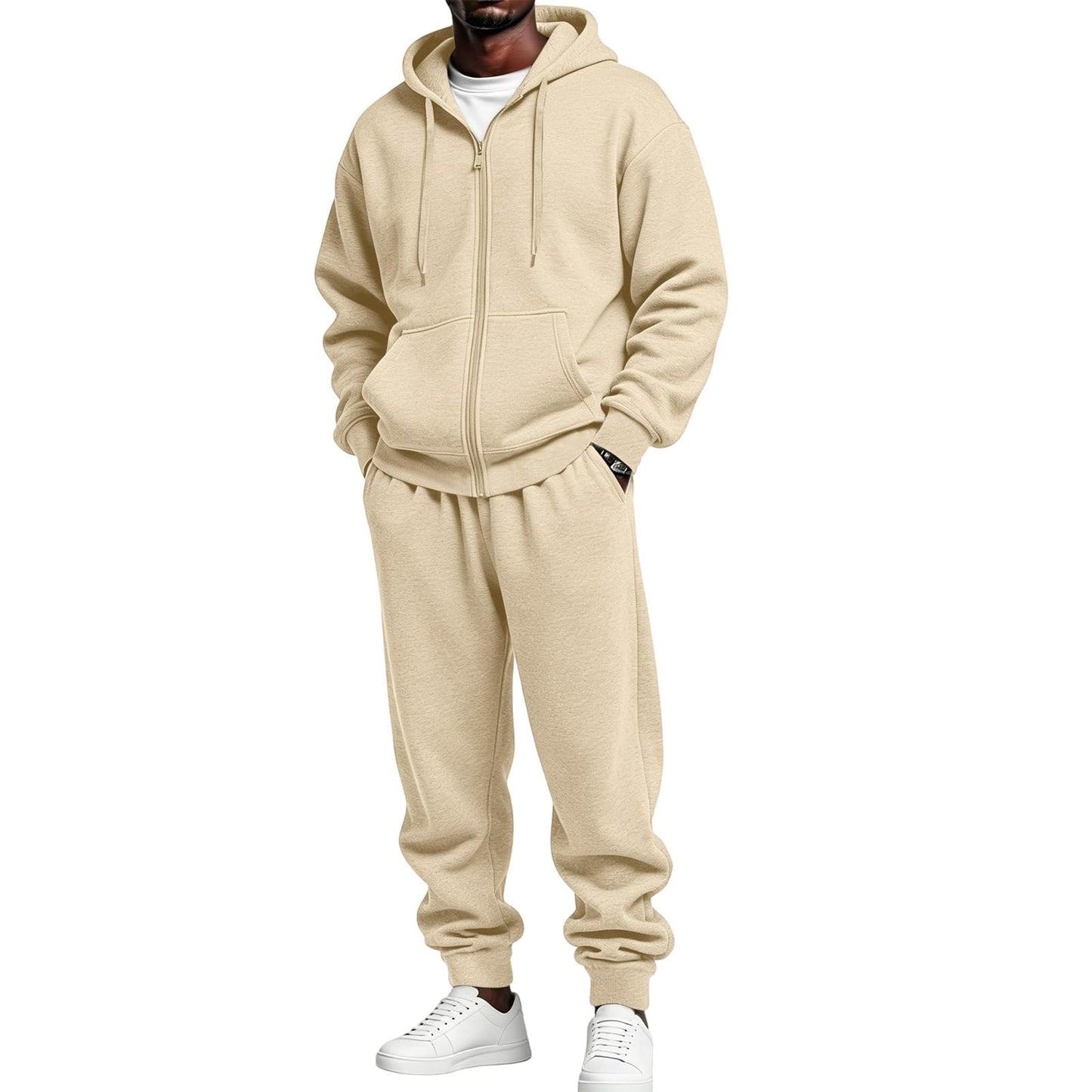 Jogger Sweatpants Matching Outfit For Men 2 Piece Sweat Suits Full Zip Up Hooded Tracksuit Soft Fleece Set