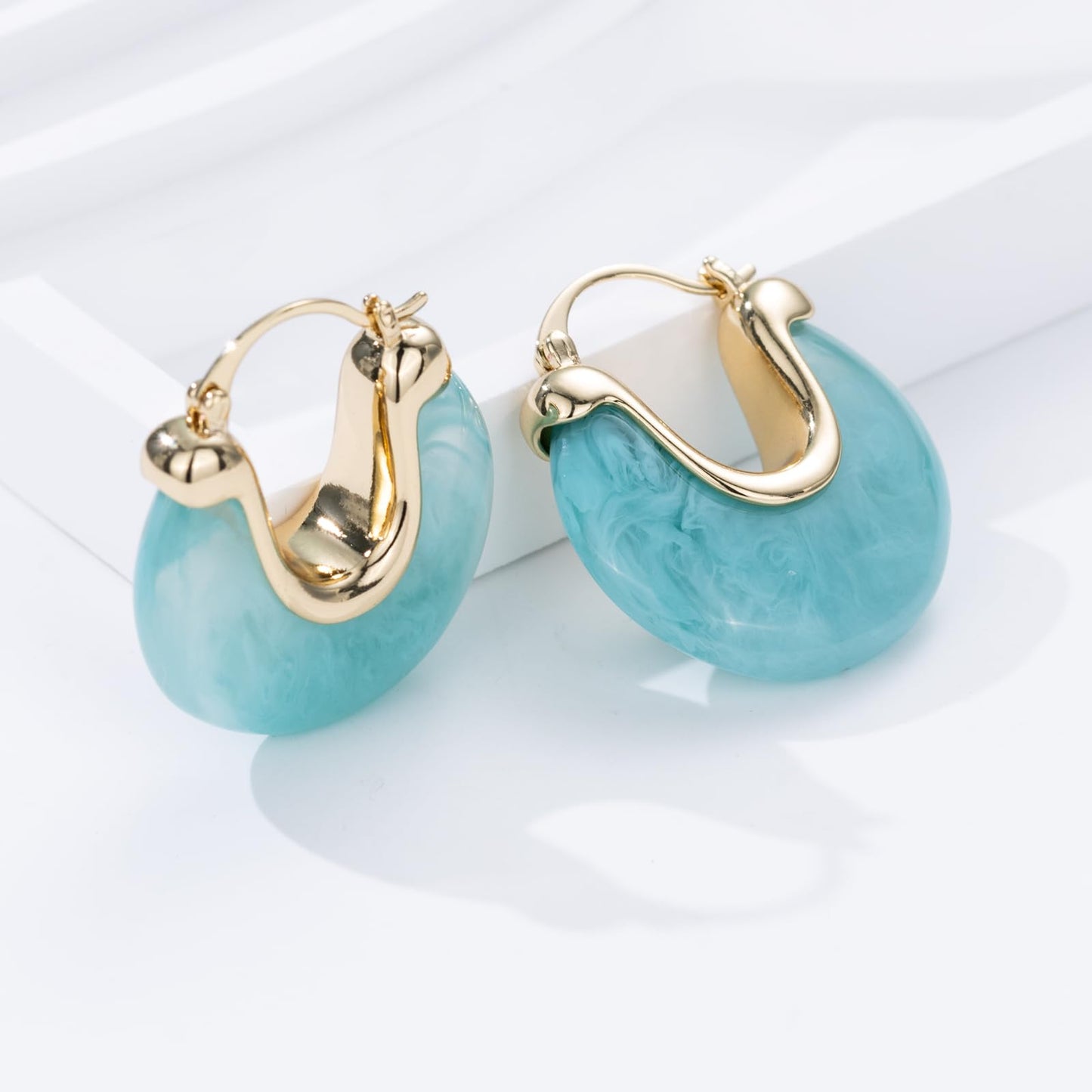 Chunky Gold Resin Hoop Earrings Leverback Statement Huggie Hoops Dangle Drop Dressy Earring Prom Festival Vacation Jewelry for Women