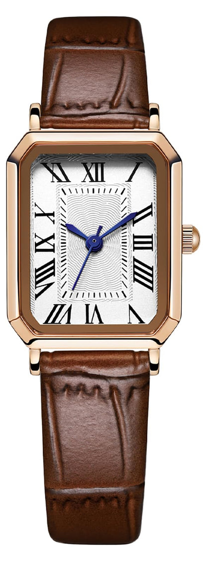 BESTKANG Leather Strap Watches for Women Elegant Dainty Ladies Watch Vintage Rectangle Women Quartz Wrist Watch