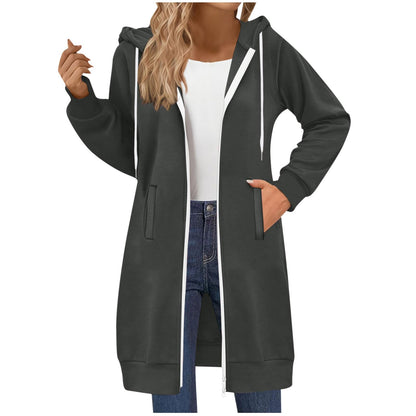 Long Hoodies for Women Zip Up Hooded Sweatshirt Jackets Lightweight Loose Comfort Fleece Fashion Fall Winter Clothes