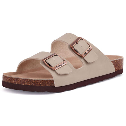 ODOLY Unisex Comfortable Cork Footbed Slide Sandals with Arch Support | Adjustable Buckle, Lightweight Summer Sandals for Travel and Everyday Wear