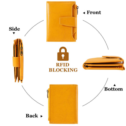 Airkit Small Wallet Women RFID Blocking Soft Leather Bifold Compact Card Holder Wallet for Women with Zipper Coin Pocket 4 ID Window