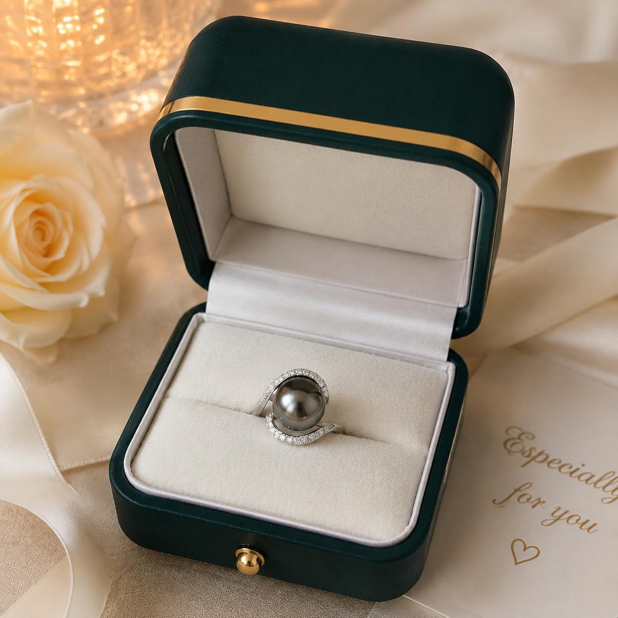 NONNYL Gifts for Wife Anniversary Tahitian Black Pearl Rings for Women-Mothers Day Gifts for Mom Girlfriend-Birthday Christmas Valentine's Day Gift for Her Jewelry