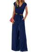 PRETTYGARDEN Women's Summer 2 Piece Outfits 2026 Cap Sleeve V Neck Belted Crop Tops Wide Leg Pant Sets Casual Tracksuit