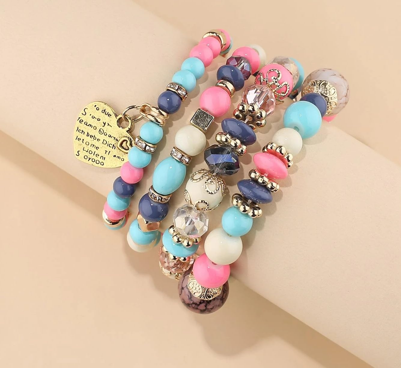 Women Beaded Bracelet Set | Colorful Boho Stackable Trendy Design with Crystal Accents Multilayer Bangle Bracelet | Fashion Stretch Braclets Jewelry for Women