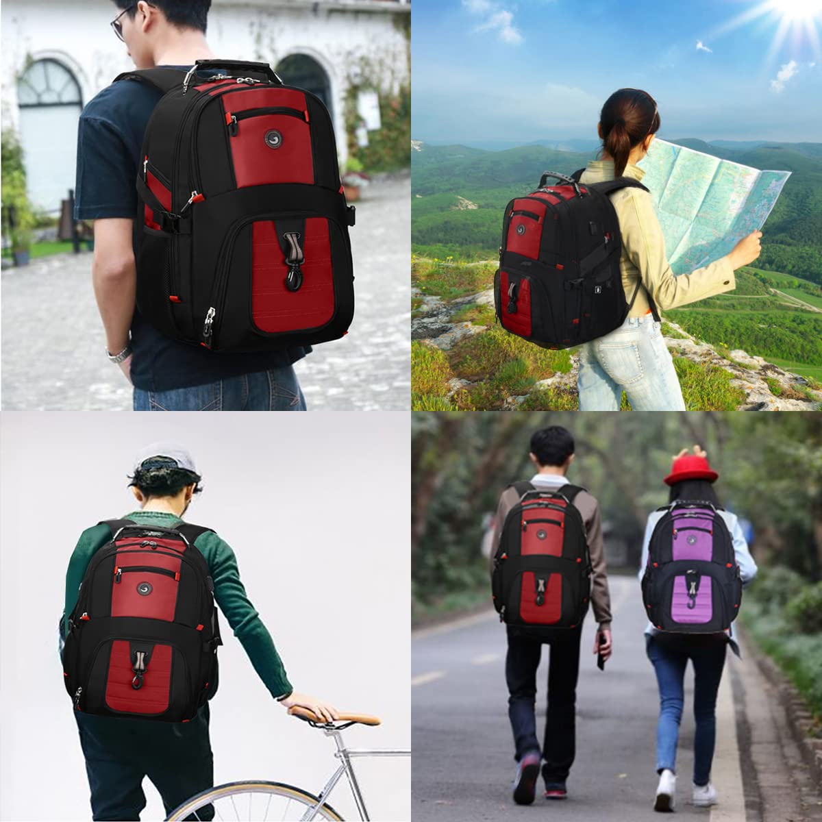SHRRADOO Extra Large 50L Travel Laptop Backpack with combination lock,High School College Backpack Airline Approved Business Work Bag Fit 17 Inch Laptops for Men Women,Black