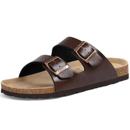 ODOLY Unisex Comfortable Cork Footbed Slide Sandals with Arch Support | Adjustable Buckle, Lightweight Summer Sandals for Travel and Everyday Wear