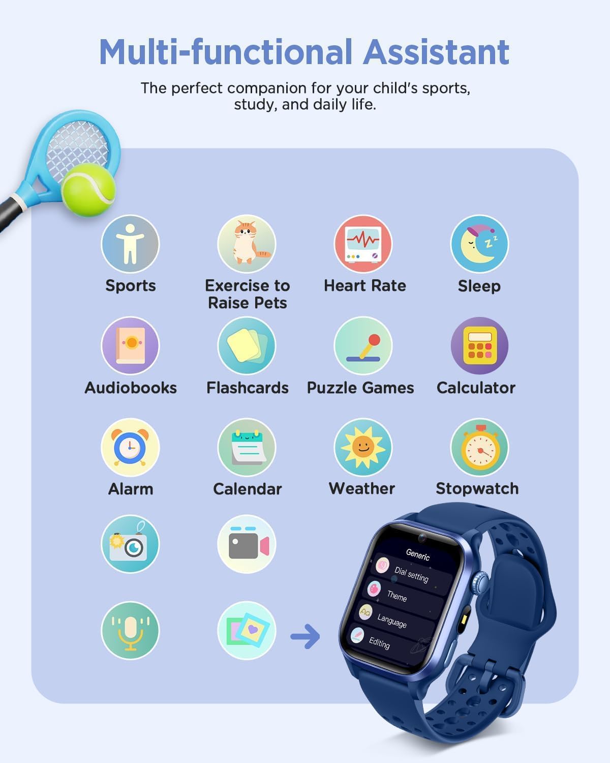 RUXINGX Kids Smart Watch No APP, 1.52" Smart Watch for Kids with Camera,Puzzle Games,Heart Rate, Sleep Monitor,Music Player,Pedometer,Fitness Trackers Smartwatch for Girls Boys Teens 3-12(Blue)