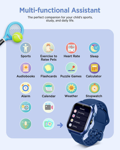 RUXINGX Kids Smart Watch No APP, 1.52" Smart Watch for Kids with Camera,Puzzle Games,Heart Rate, Sleep Monitor,Music Player,Pedometer,Fitness Trackers Smartwatch for Girls Boys Teens 3-12(Blue)