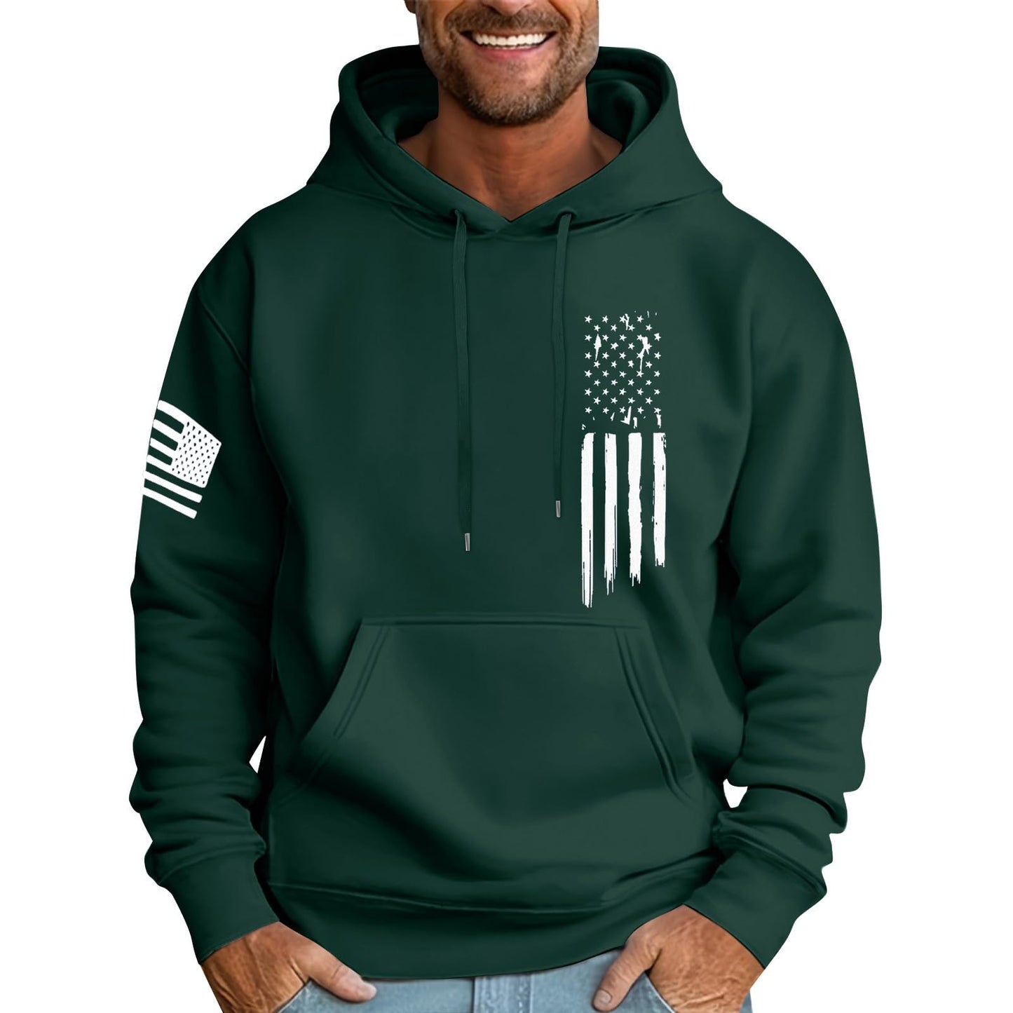 Ymosrh Mens Patriotic Hoodies USA Flag Print Hooded Sweatshirt Pullover Casual Fashion Hoodie, M-6XL