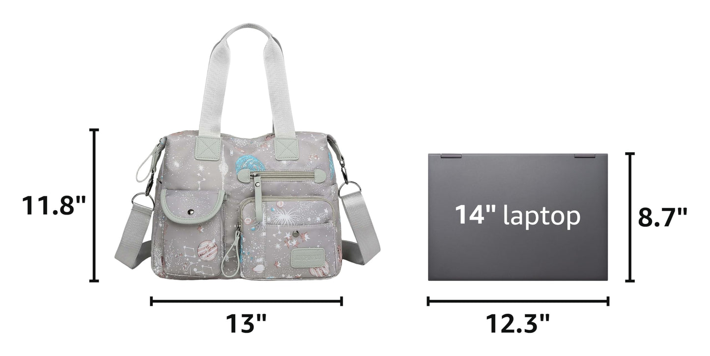 Tote Bag for Women,Multi Pockets Shoulder Handbag,Nurse Bag for Work,Large Cross body Purse,Fashion Nylon Top Handle Satchel