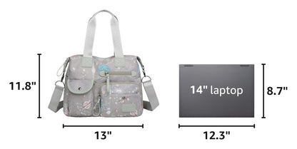Tote Bag for Women,Multi Pockets Shoulder Handbag,Nurse Bag for Work,Large Cross body Purse,Fashion Nylon Top Handle Satchel