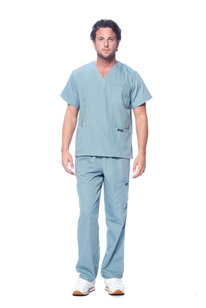 Dagacci Medical Uniform® Men's V-Neck Cargo Scrubs | Cotton Blend, Matching Top and Cargo Pants Set, 8 Pockets, Elastic Drawcord Waistband, for Men in Healthcare