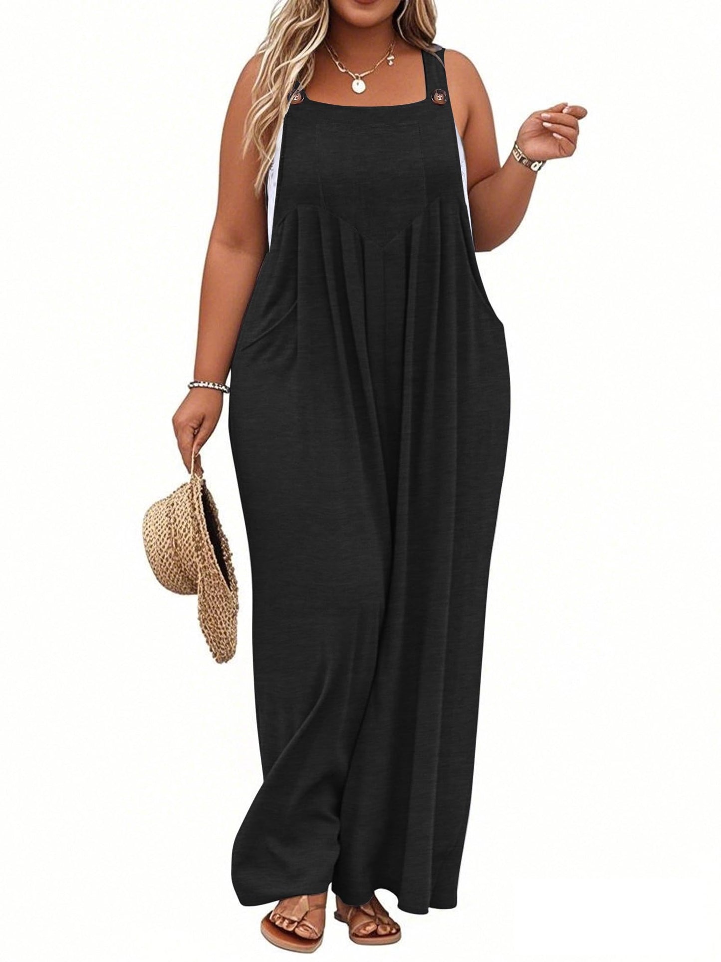 TAKEYAL Women's Plus Size Jumpsuit Overalls Wide Leg Casual Summer Rompers Adjustable Loose Fit Jumpsuits With Pockets 2026