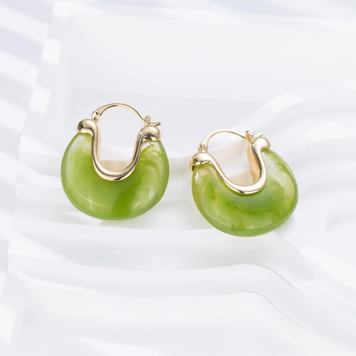Chunky Gold Resin Hoop Earrings Leverback Statement Huggie Hoops Dangle Drop Dressy Earring Prom Festival Vacation Jewelry for Women