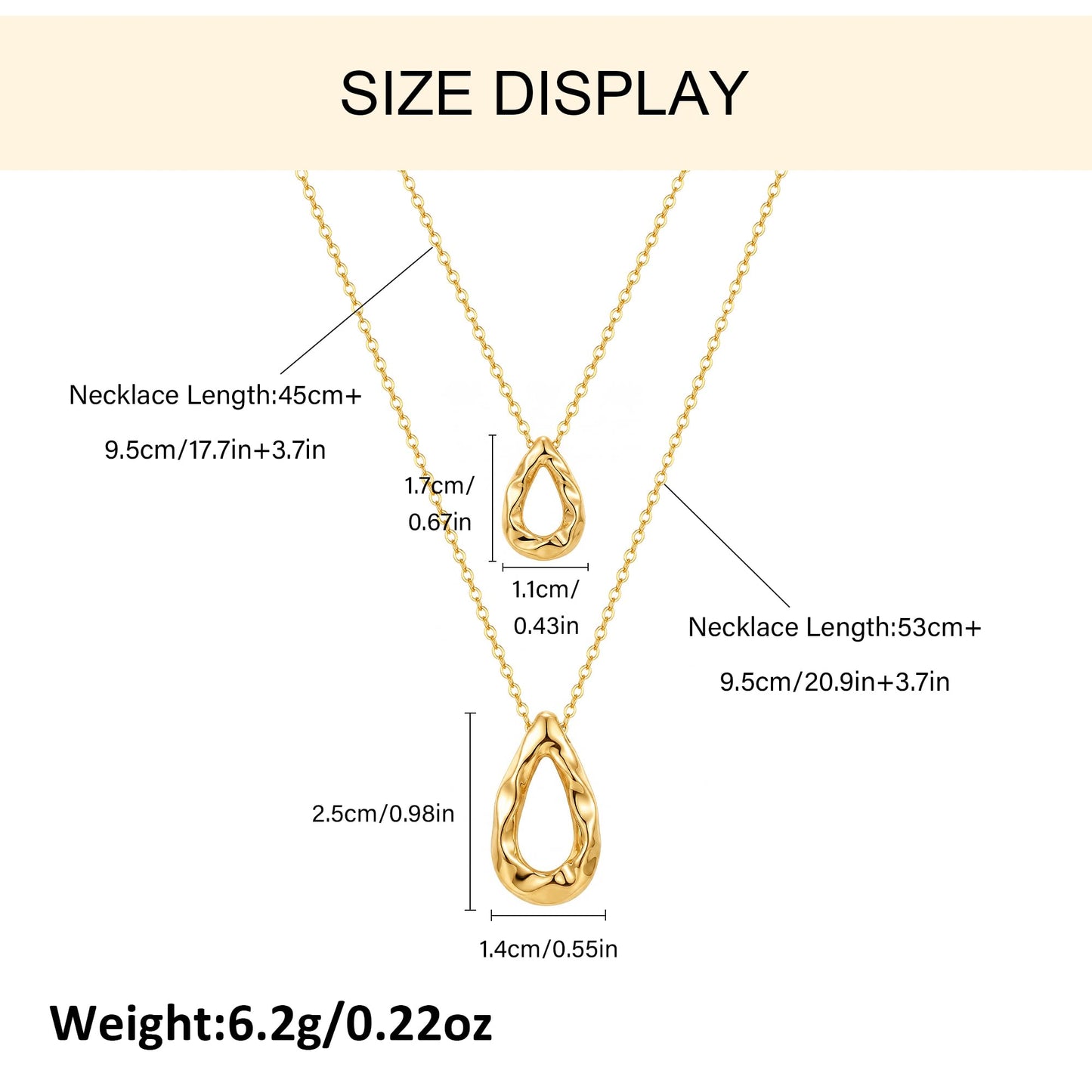 Dainty Gold Layered Necklaces for Women Chunky 14K Gold Plated Teardrop Pendant Necklace Trendy Simple Jewelry Gifts for Women