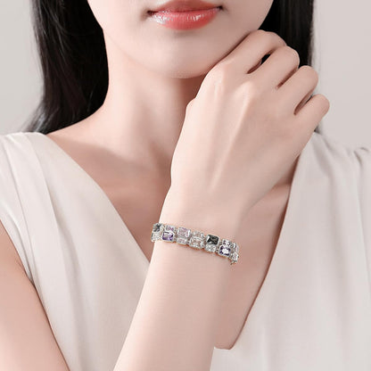 14K Gold Multi-Color Double Layer Moissanite Bracelet, Women's Luxurious Style, Unique Fashion Accessory
