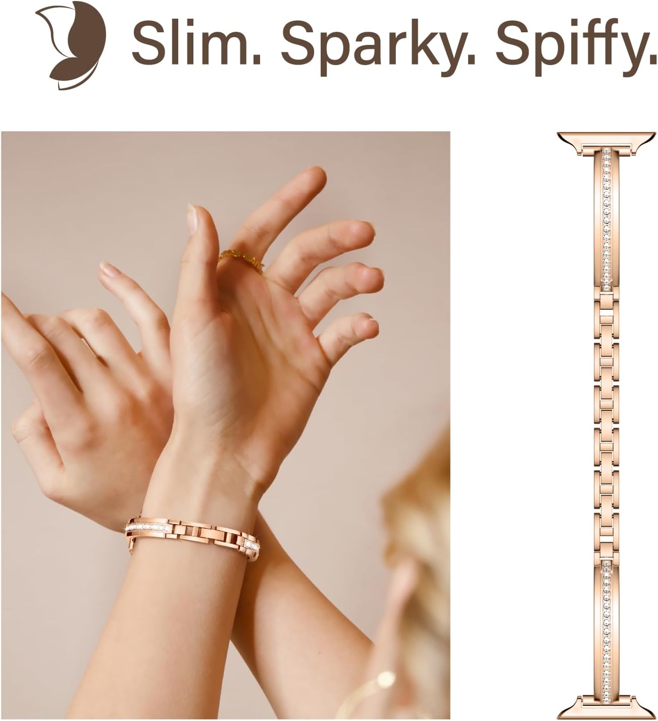 Missair Bands Compatible with Apple Watch Band 38mm 40mm 41mm 42mm 44mm 45mm 46mm 49mm for Women, Slim Metal Dressy Jewelry Bracelet with Bling Diamond for iWatch Series 11 10 9 8 7 6 5 4 3 SE Ultra