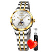 OLEVS Womens Automatic Watches Gold Classic Diamond Ladies Self Winding Mechanical Two Tone Stainless Steel Wrist Watch Date