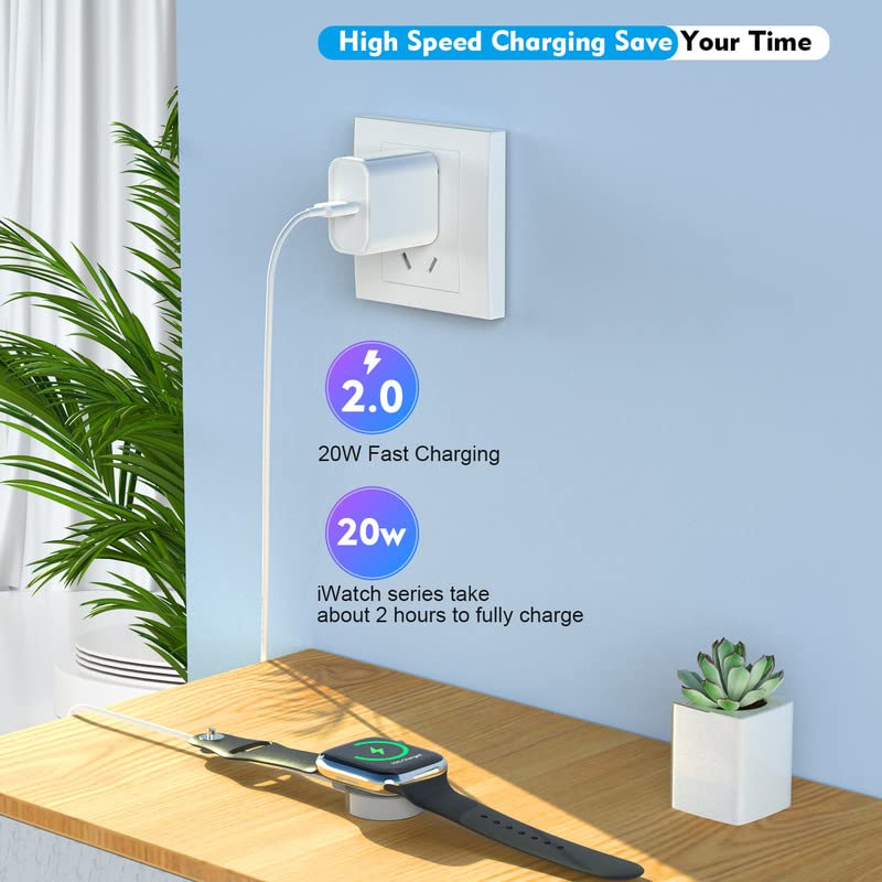 Fast Charger for Apple Watch Charger, USB C 20W iPhone Watch Charger Plug Adapter & Long 6.6FT iWatch Portable Wireless Fast Charging Cable Cord Compatible with Apple Watch Series 9/8/7/SE/6/5/4/3/2/1