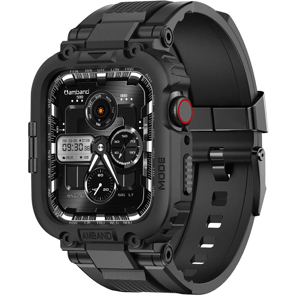 amBand Bands Compatible with Apple Watch 9/8/7 45mm, M1 Sport Series Rugged Case Protective Cover for iWatch 6/SE (3/2/1)/5/4/3 44mm Men Green