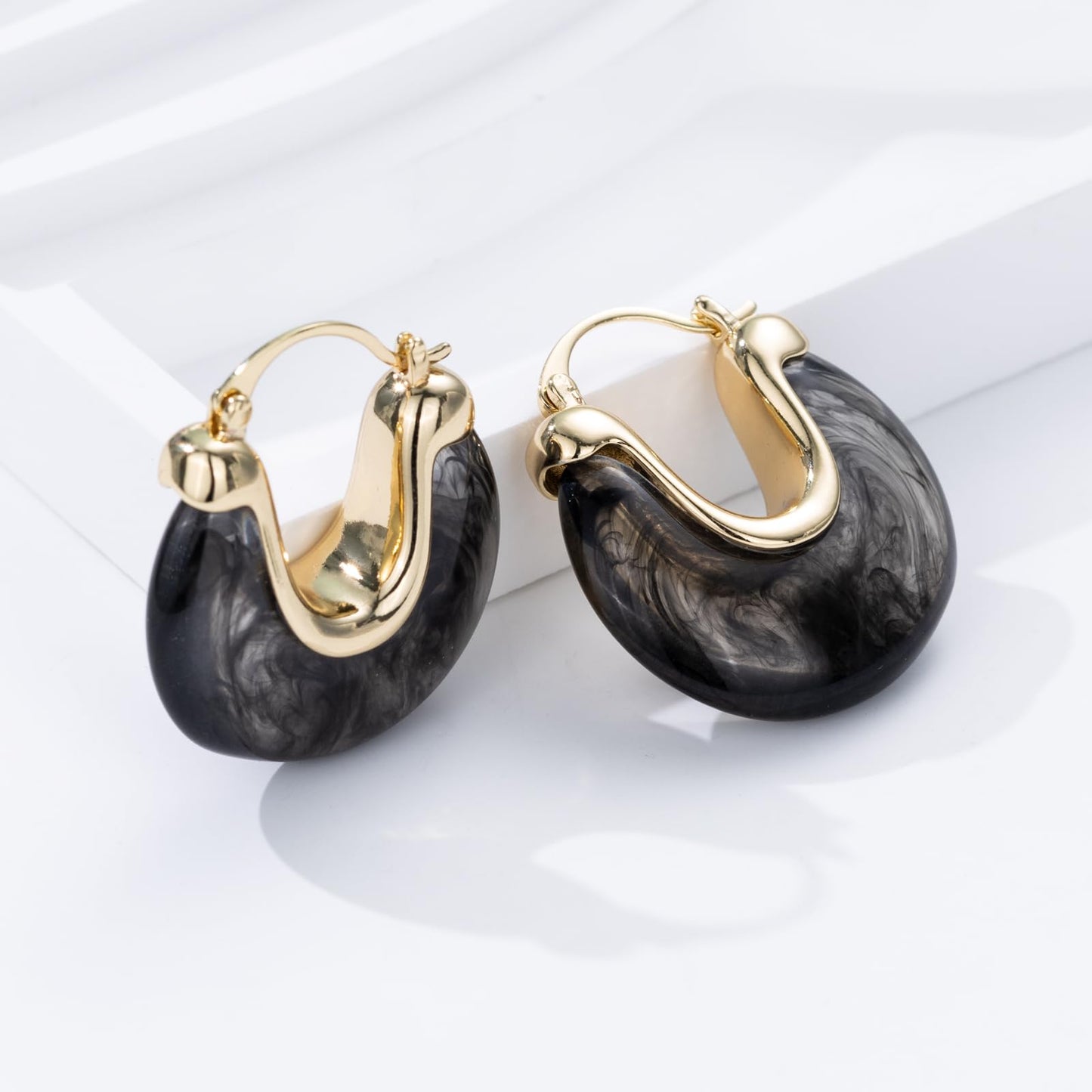 Chunky Gold Resin Hoop Earrings Leverback Statement Huggie Hoops Dangle Drop Dressy Earring Prom Festival Vacation Jewelry for Women
